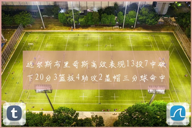 迈尔斯布里奇斯高效表现13投7中砍下20分3篮板4助攻2盖帽三分球命中率出色